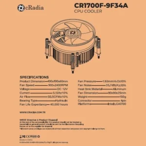 Cradia Cr-1700f-9f34a Lga 1700 Kit Supported, 100x100x25mm