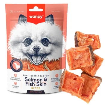 Wanpy Dog Soft Oven-Roasted Treat Salmon & Fish Skin Bites 100gr