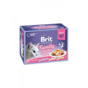 Brit Premium By Nature Pouch in Jelly Adult Cat Family Plate 12 Pack