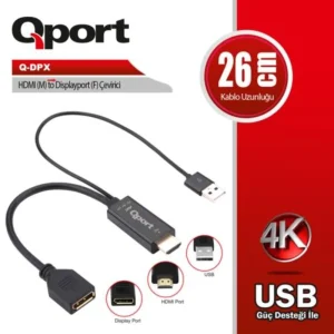 Qport Q-Dpx Hdmi(M) To Display Port(F) Converter Cable