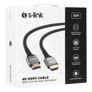 S-Link Slx-Hd4k15 Hdmi 15mt Metal V2.0 4k(4096*2160)30hz Cable