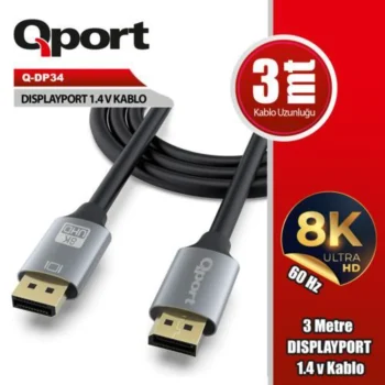 Qport Q-Dp34 3mt Display Port 4k 3840x2160 Cable