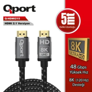 Qport Q-Hdmi215 5mt Gold Tipped Braided 2.1v/8k/Gold Tipped Cable