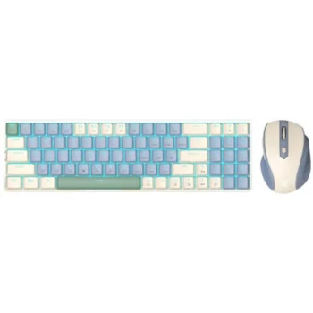 Redragon Bs-8772cb Wireless Keyboard And Mouse Set – Cream/Blue Us Layout